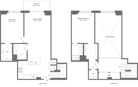 Floor plan for 2 beds, 2 baths, 1251 sqft